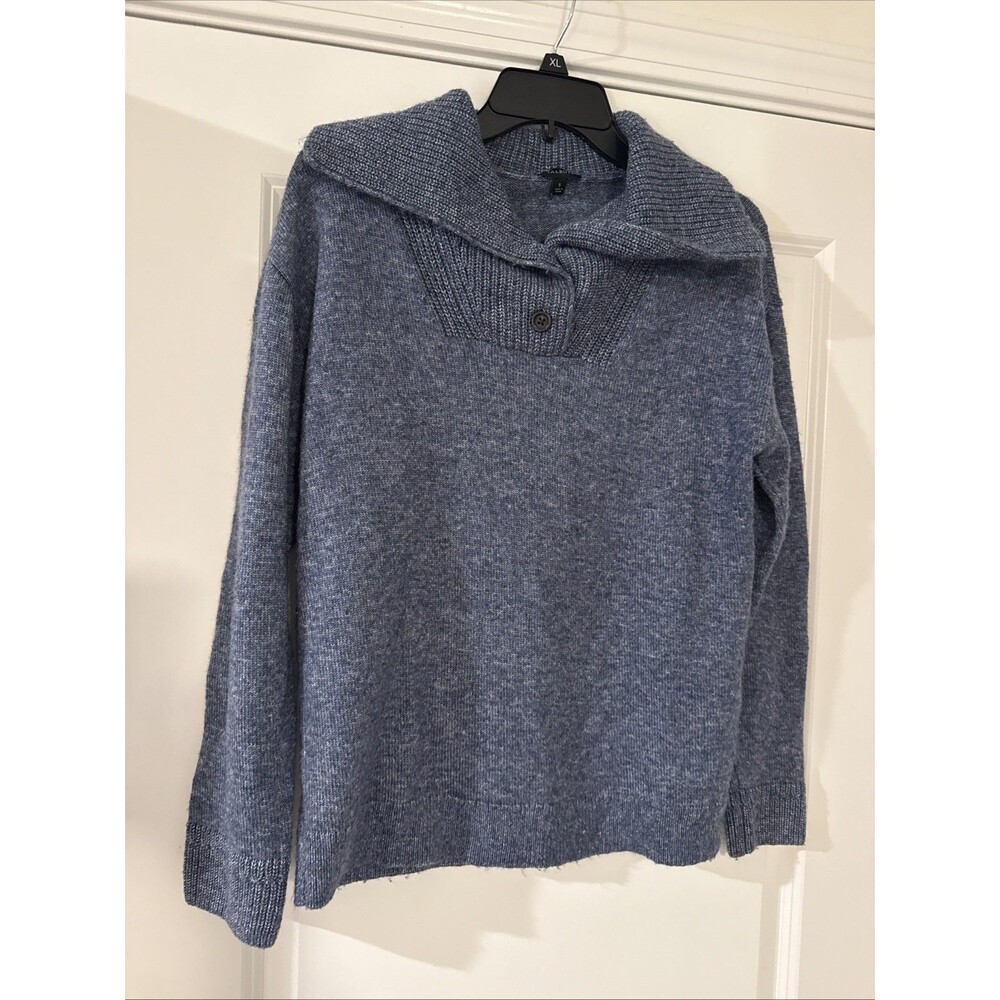 Talbots Sweater Womens SMALL Foldover Collar 2 Button Blue Pullover Cotton-blend